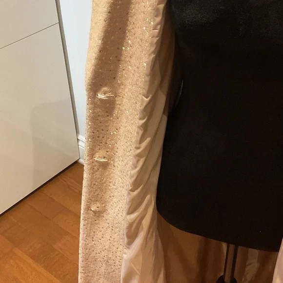 UCHUU Montreal Sparkling Beige Sequin Belted Coat - Picture 4 of 11